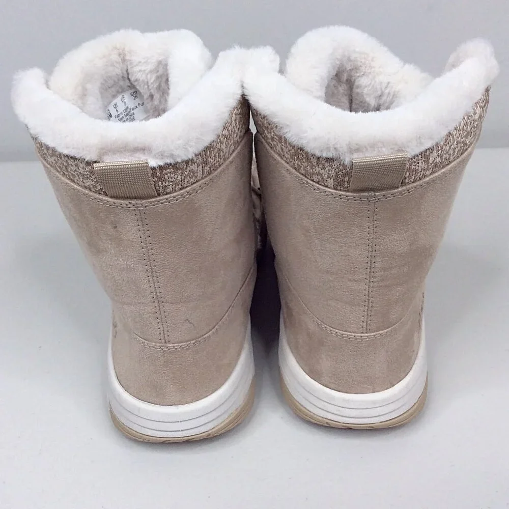 Ryka Aubonne‎ Winter Boots Booties Size 9 Camel Beige Faux Fur Shearling Slip On